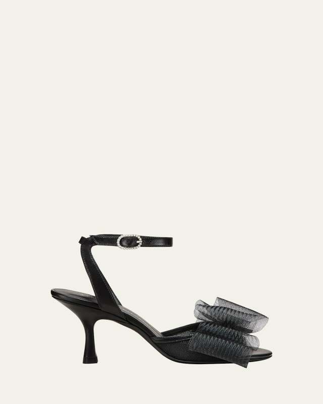 Blushing Bow Mesh Ankle-Strap Sandals